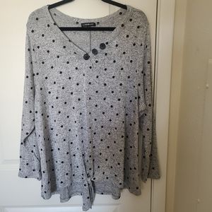 Lane Bryant Gray Black Polka-Dot Sweater Top.